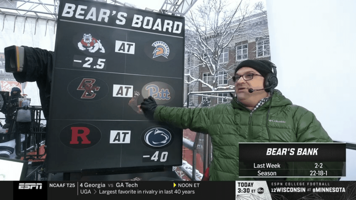 Chris Fallica Bear's Bank Week 14 2019 Picks On ESPN College Gameday # ...