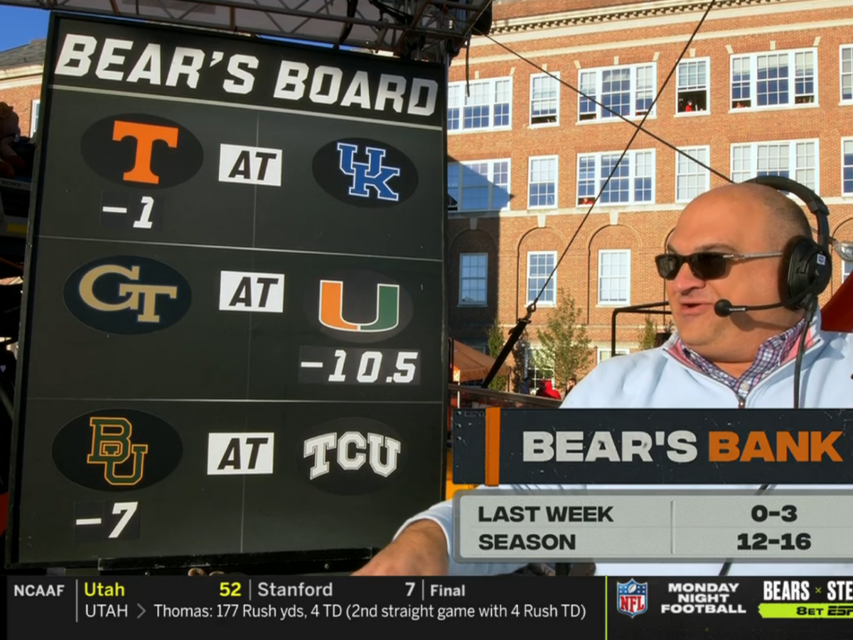 Chris Fallica Bear's Bank Week 8 2019 Picks On ESPN College Gameday  #SaturdaySelections - EvenYourOdds